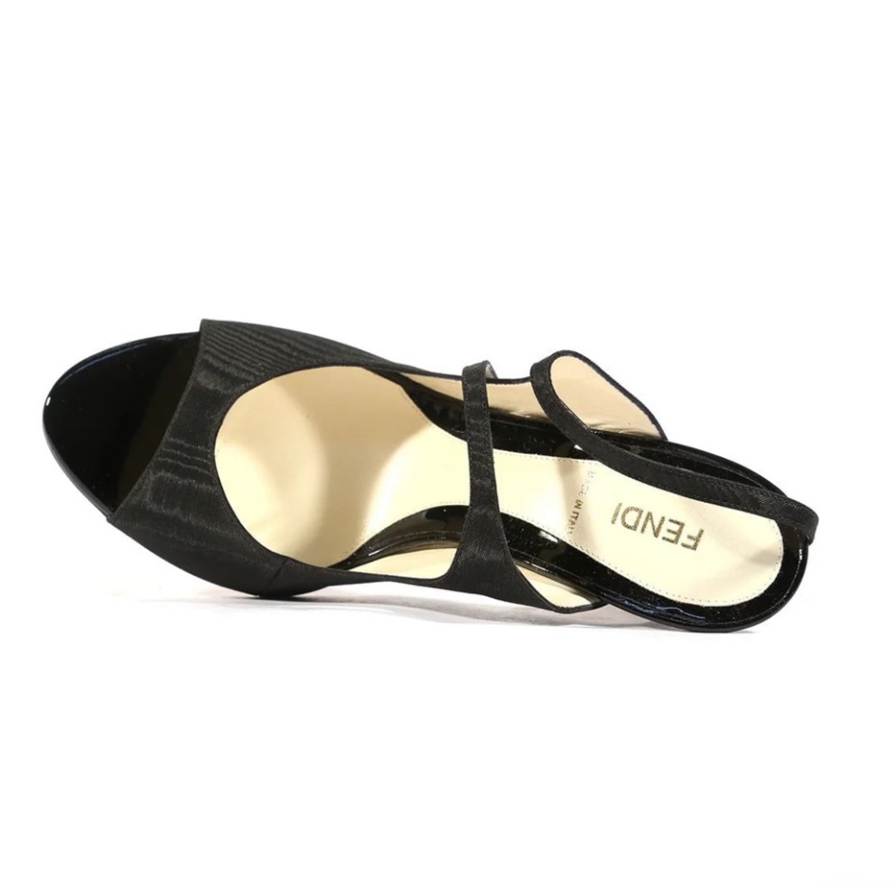 Fendi Vintage Black Satin Ankle Wrap Heel in Size 9